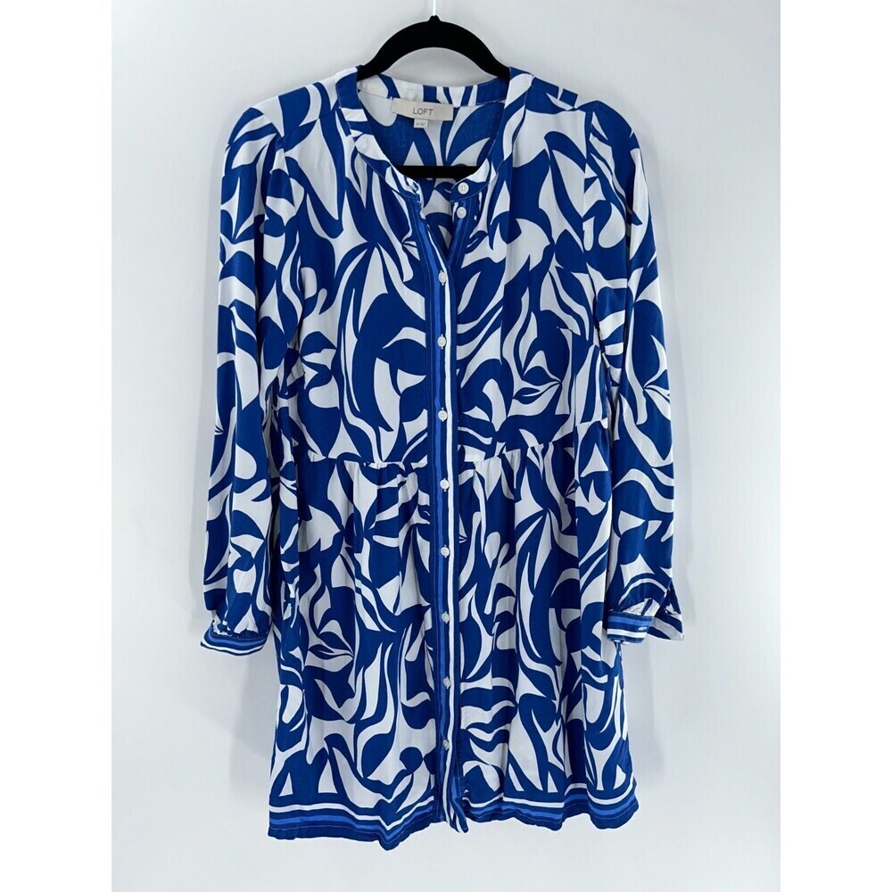 Women's Loft Abstract Swirl Button Swing Dress Size XS
